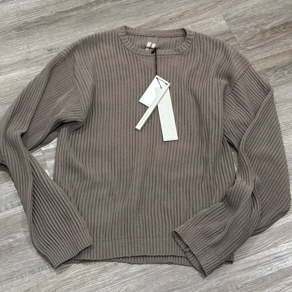 Rick Owens Biker Round Neck Recycled Cotton Sweater in Dust